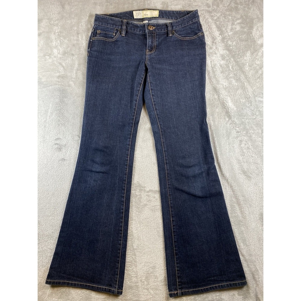 Ann Taylor LOFT Jeans Women's Flare Dark Size 4 Snap Flat Back pockets 30x32 - Picture 3 of 11